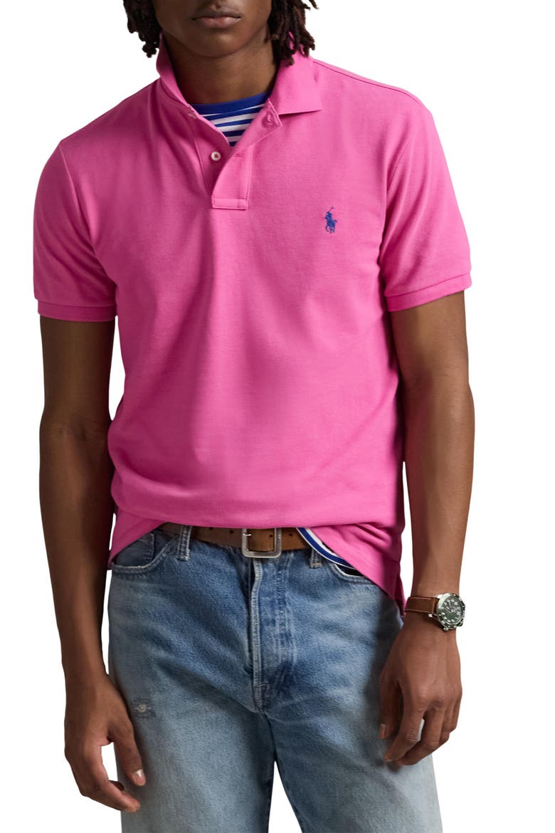 The Iconic Solid Pink Cotton Piqué Polo, Main, color, PEONY/ C7331