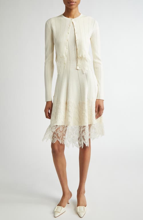 Lela Rose Guipure Lace Trim Rib Cardigan In Papyrus