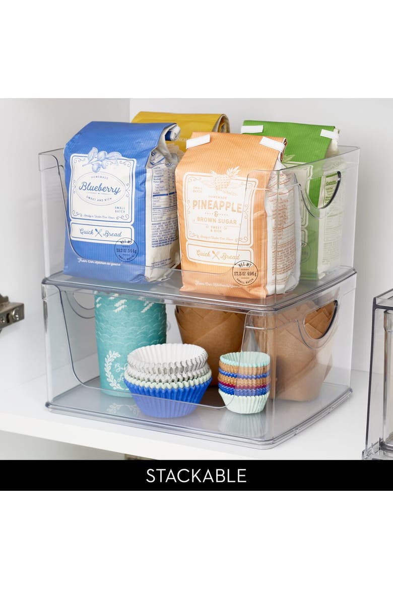 Stackable Open-Front Storage Bins with Handles for Kitchen and Pantry - Set of 4 - Clear, Alternate, color, Clear