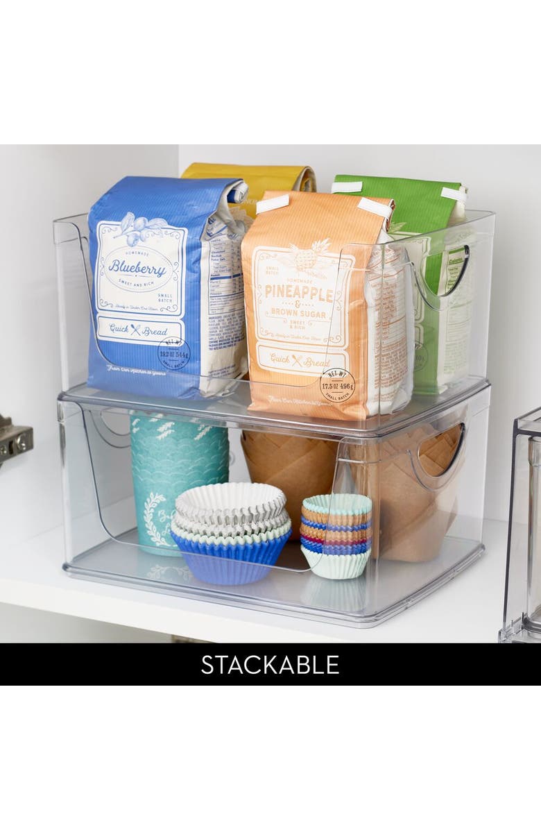 Basic Stackable Open-Front Storage Bins with Handles for Kitchen and Pantry - Set of 4 - Clear, Alternate, color, Clear
