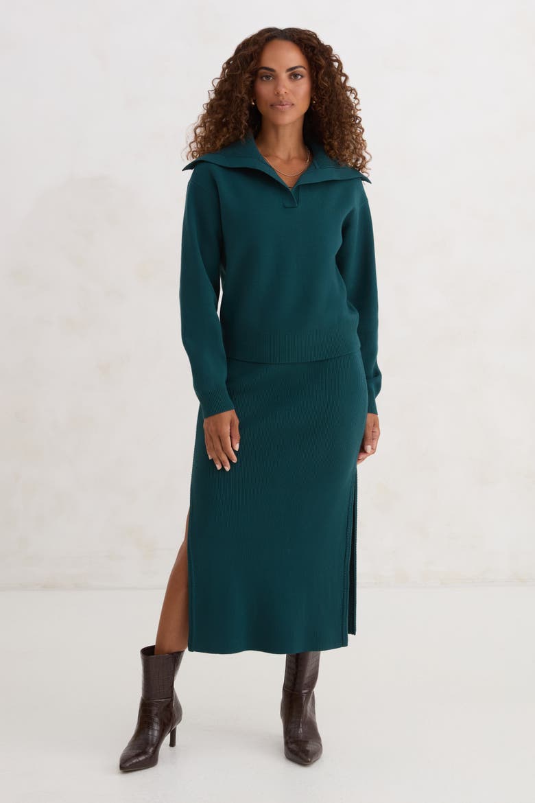 The Rib Sweater Skirt, Alternate, color, DARK MOSS