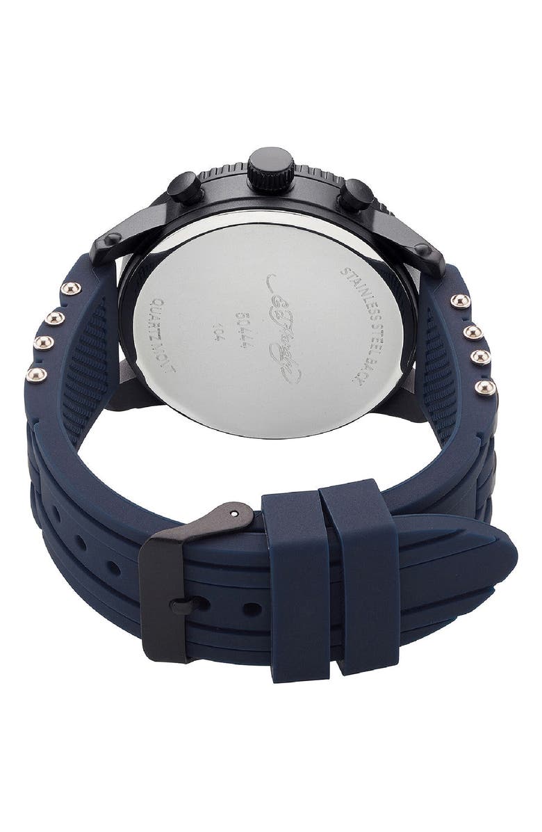 Ed Hardy Quartz Chronograph Silicone Strap Watch, 48mm, Alternate, color, Navy