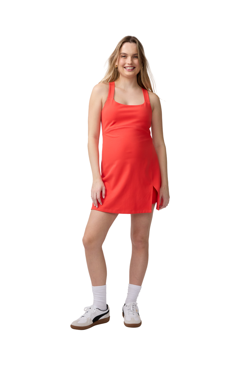Maternity Active Dress with Built-In Shorts & Double Layer Bra, Main, color, Hibiscus