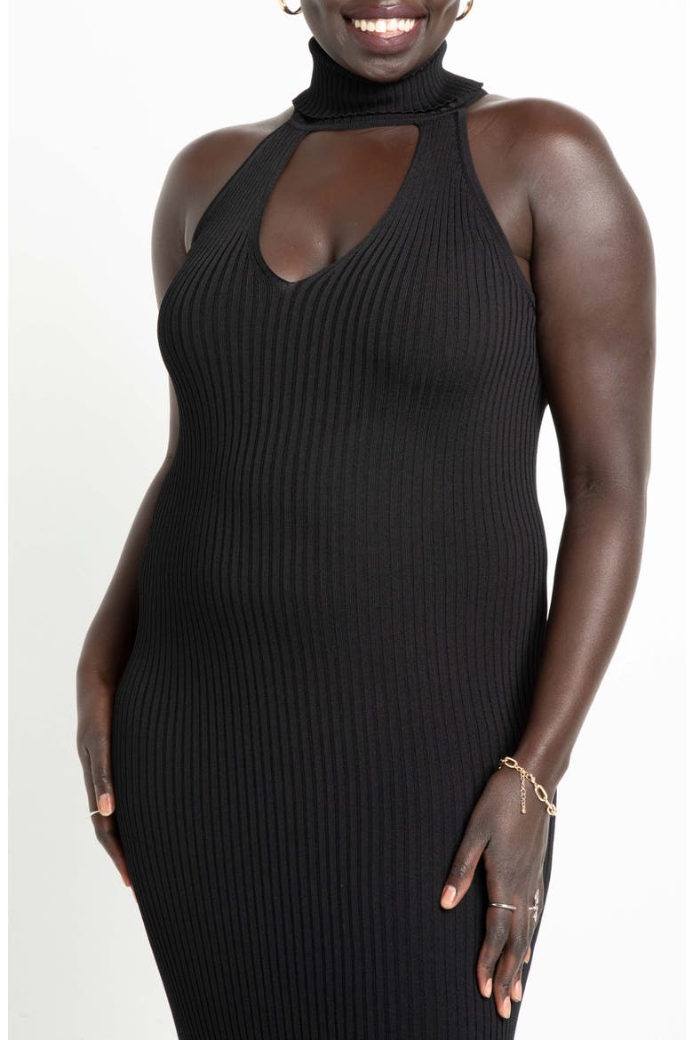 Cutout Detail Turtleneck Sleeveless Sweater Dress, Alternate, color, TOTALLY BLACK