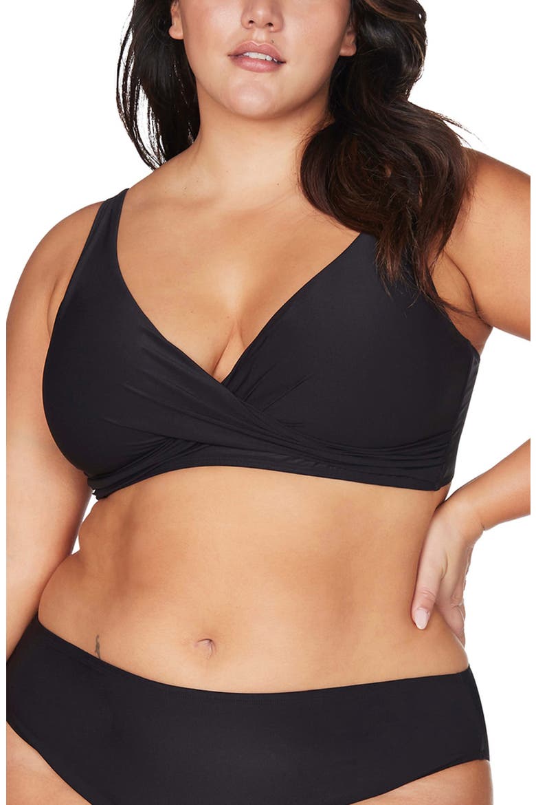 Hues Delacroix Cross Front D-Cup & Up Bikini Top, Main, color, BLACK