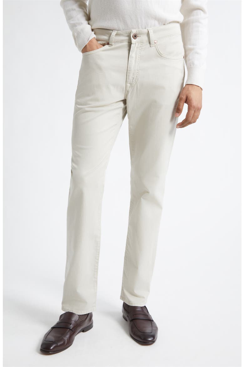 Stretch Cotton & Silk Blend Jeans, Main, color, LIGHT BEIGE