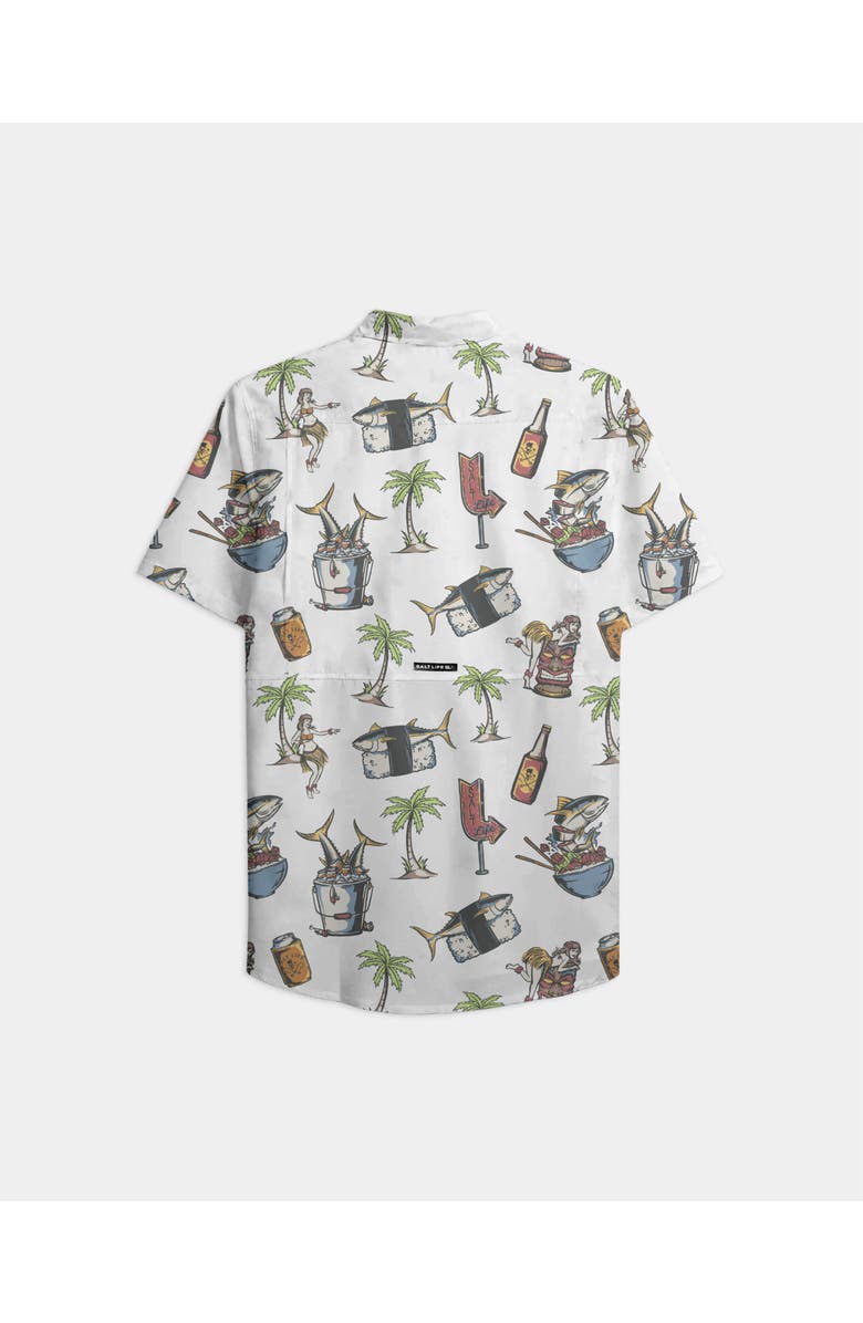 Salt Life Poke Night Woven Short Sleeve Shirt, Alternate, color, Off White
