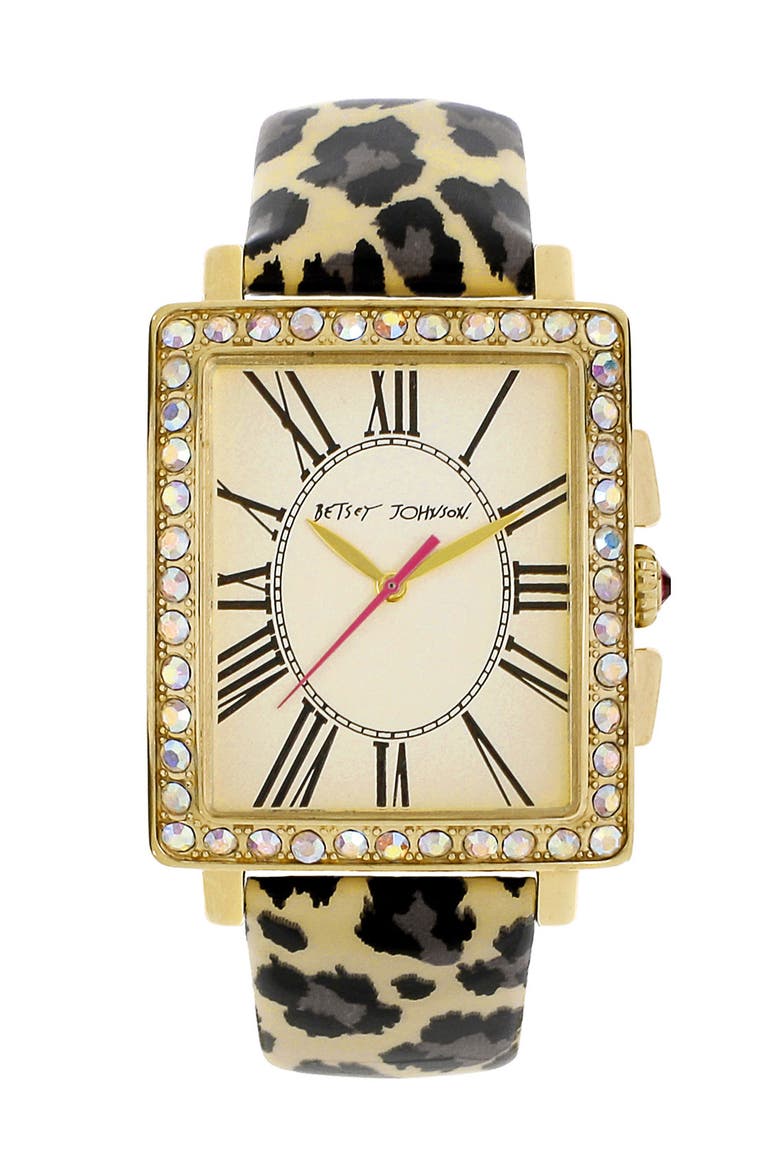 Patent Leather Strap Watch, Main, color, GOLD/ LEOPARD
