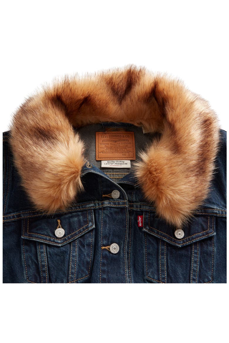 Mob Wife Belted Denim Coat with Removable Faux Fur Collar, Alternate, color, BELLISSIMA