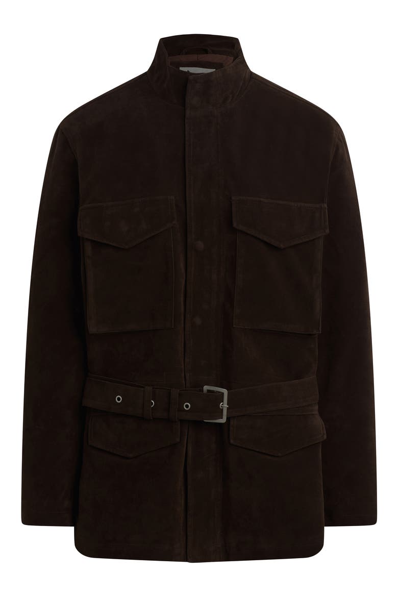 M16 Belted Faux Suede Jacket, Alternate, color, CHOCOLATE