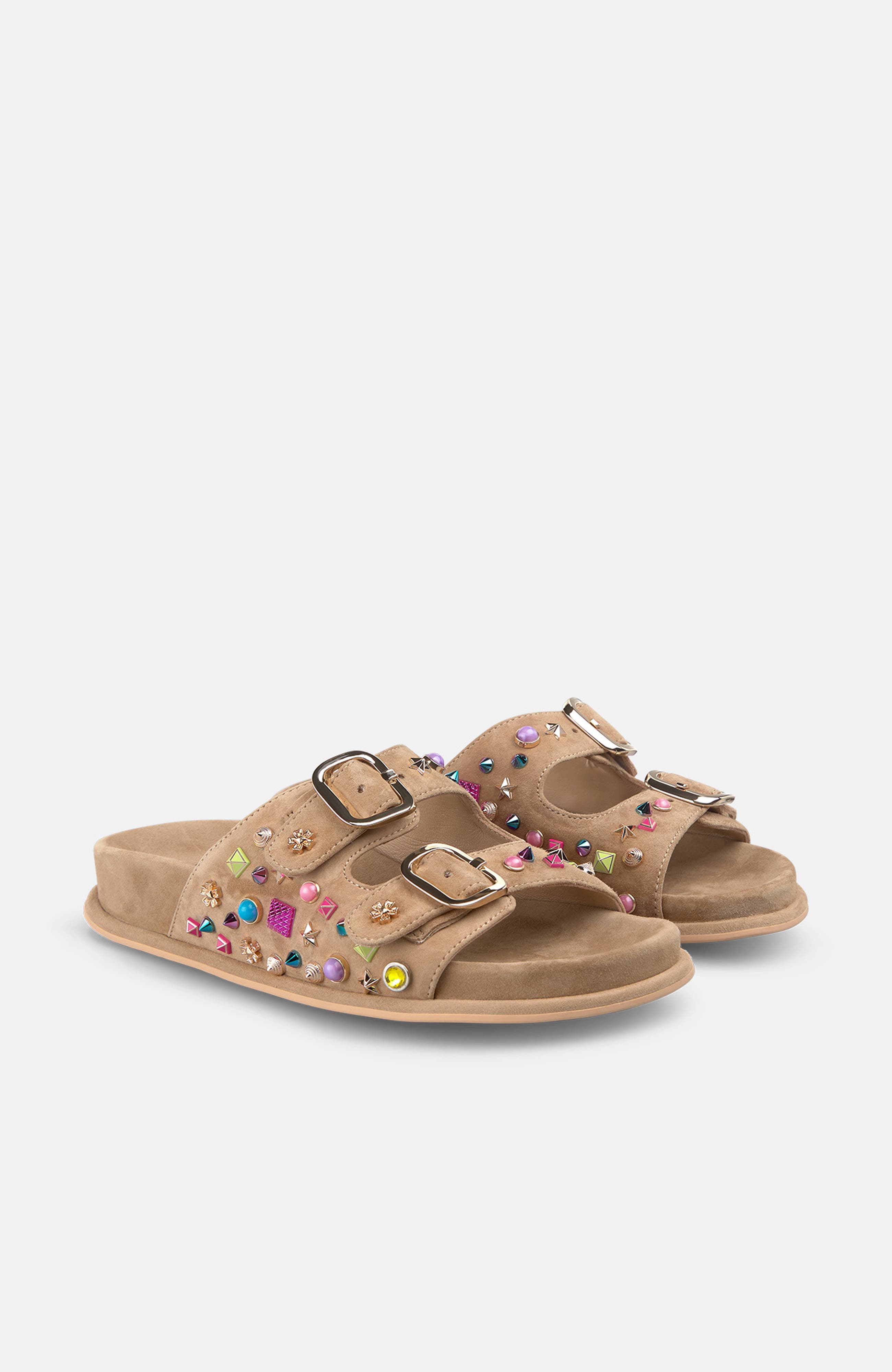Buckle Sandal with Multicolor Studs, Alternate, color, Sand