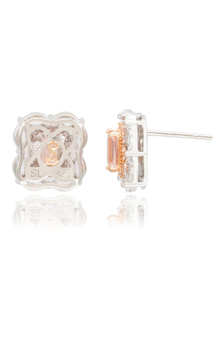 Sterling Silver Emerald Cut CZ Stud Earrings, Alternate, color, PINK