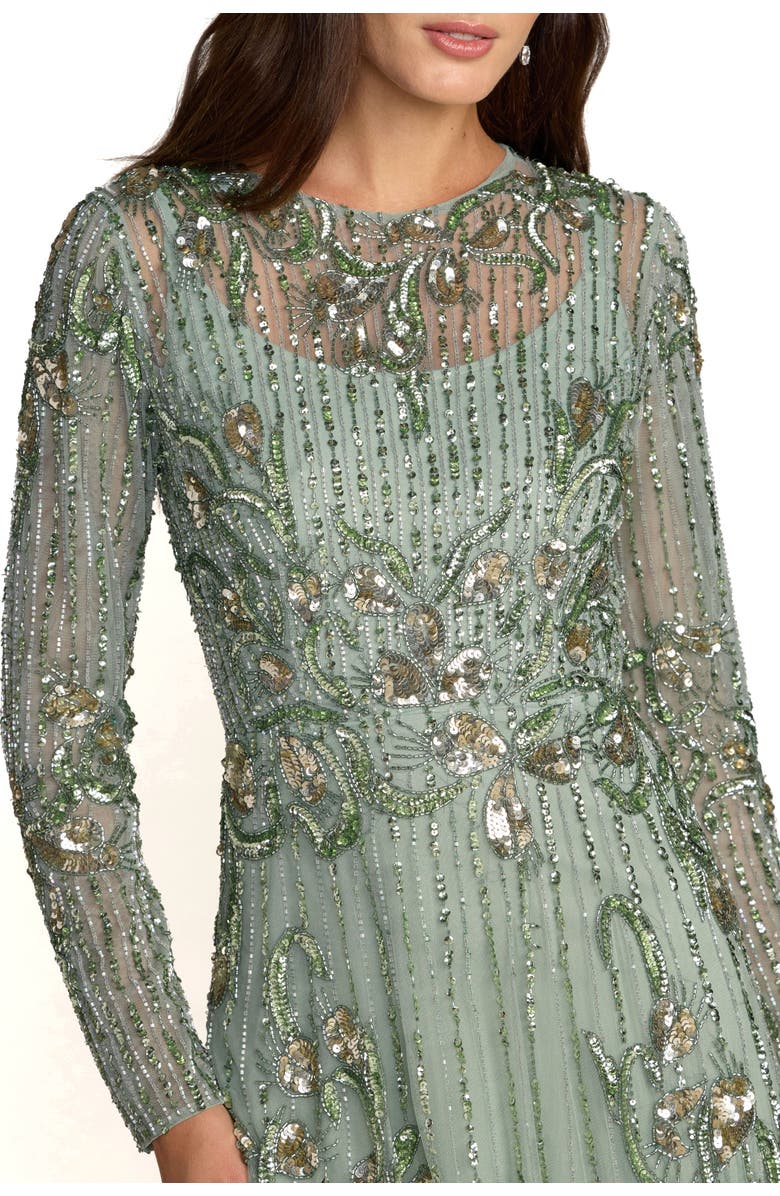 Mac Duggal Embellished Tulle Long Sleeve A Line Gown, Alternate, color, Sage