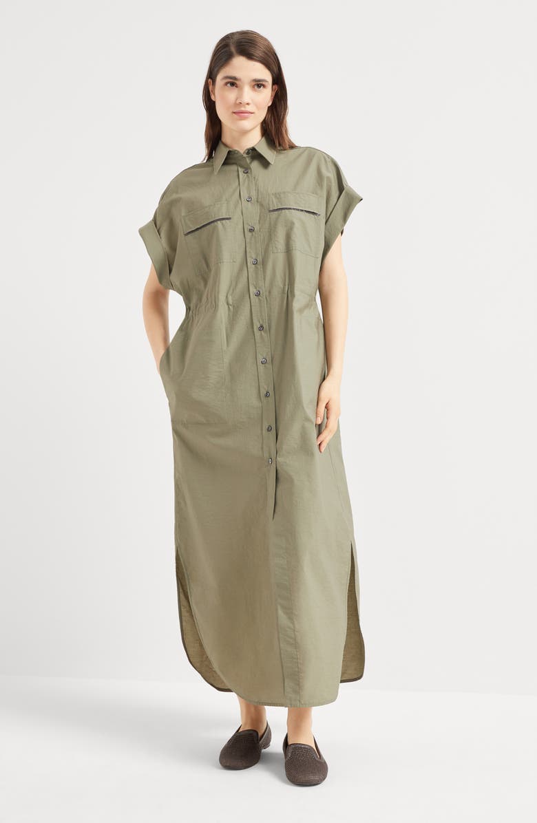 Brunello Cucinelli Poplin chemisier dress with monili, Alternate, color, 