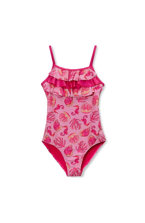 Girls Chlorine Resistant X-back Ruffle One Piece Swimsuit