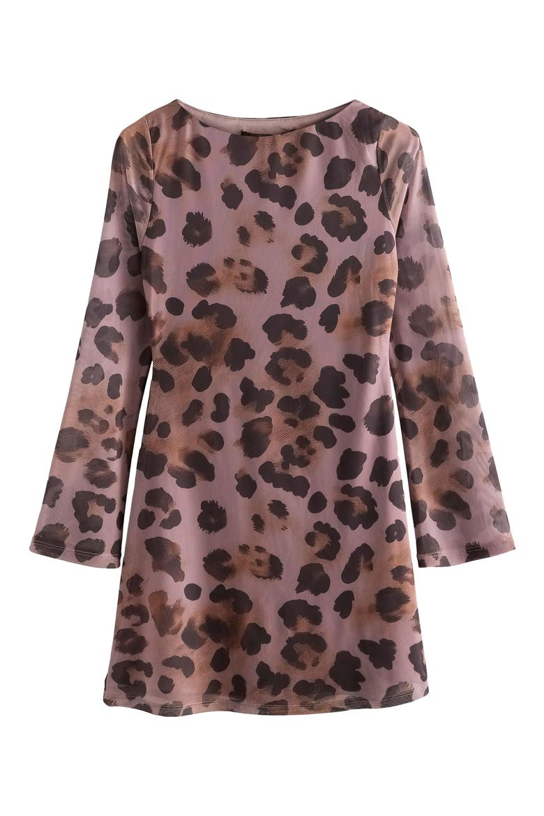 Animal Long Sleeve Mesh Minidress, Alternate, color, PINK