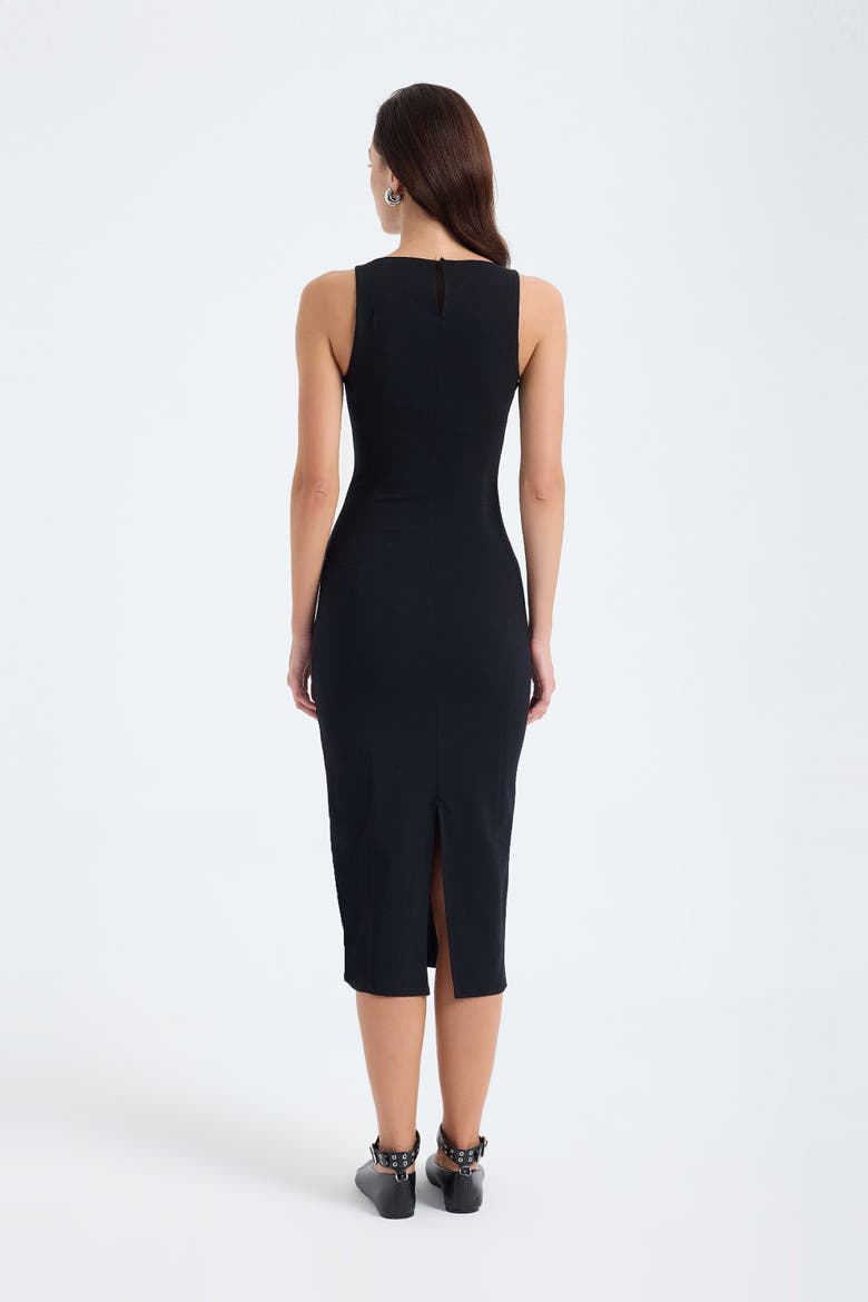 Silva Square Neck Bodycon Midi Dress, Alternate, color, Black