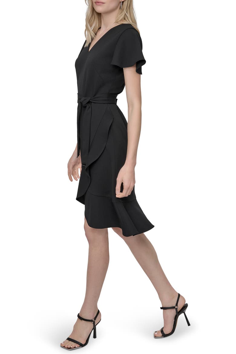 Short Sleeve Tulip Hem Fit & Flare Dress, Alternate, color, BLACK