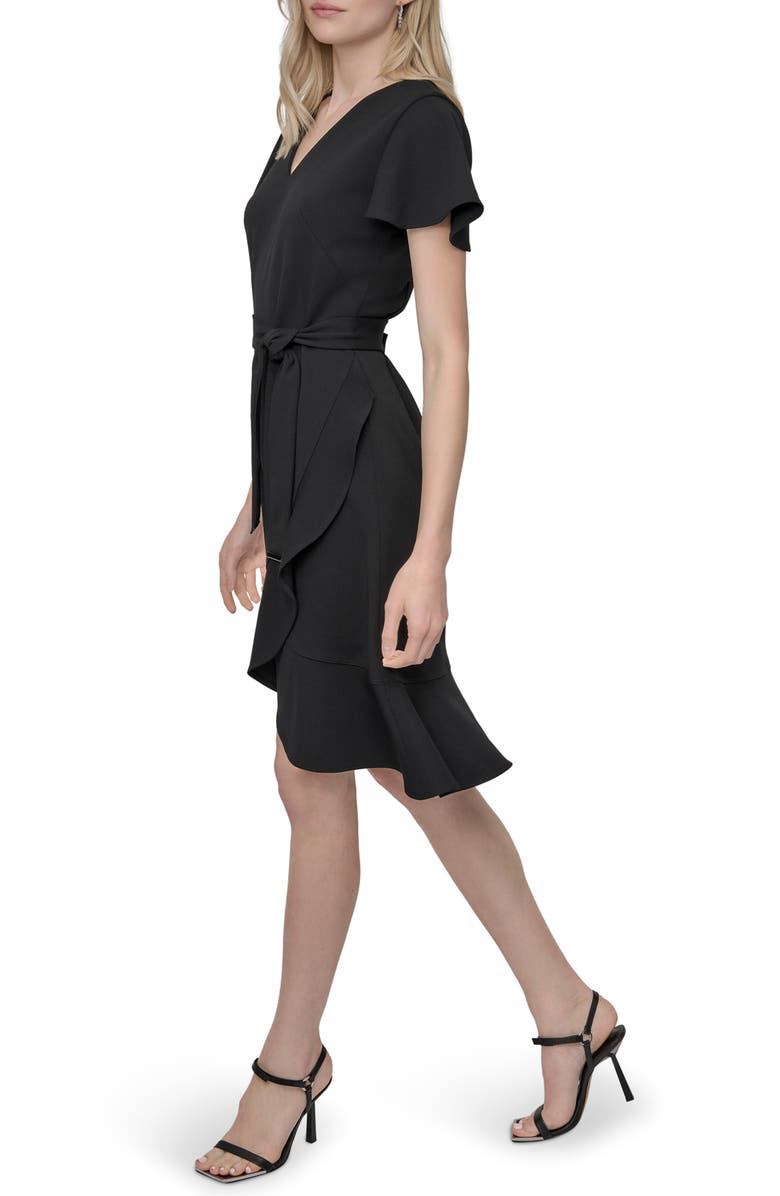 DKNY Short Sleeve Tulip Hem Fit & Flare Dress, Alternate, color, Black