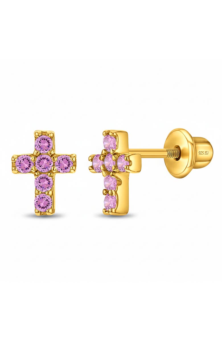 In Season Jewelry Cubic Zirconia Cross Earrings, Main, color, Pink