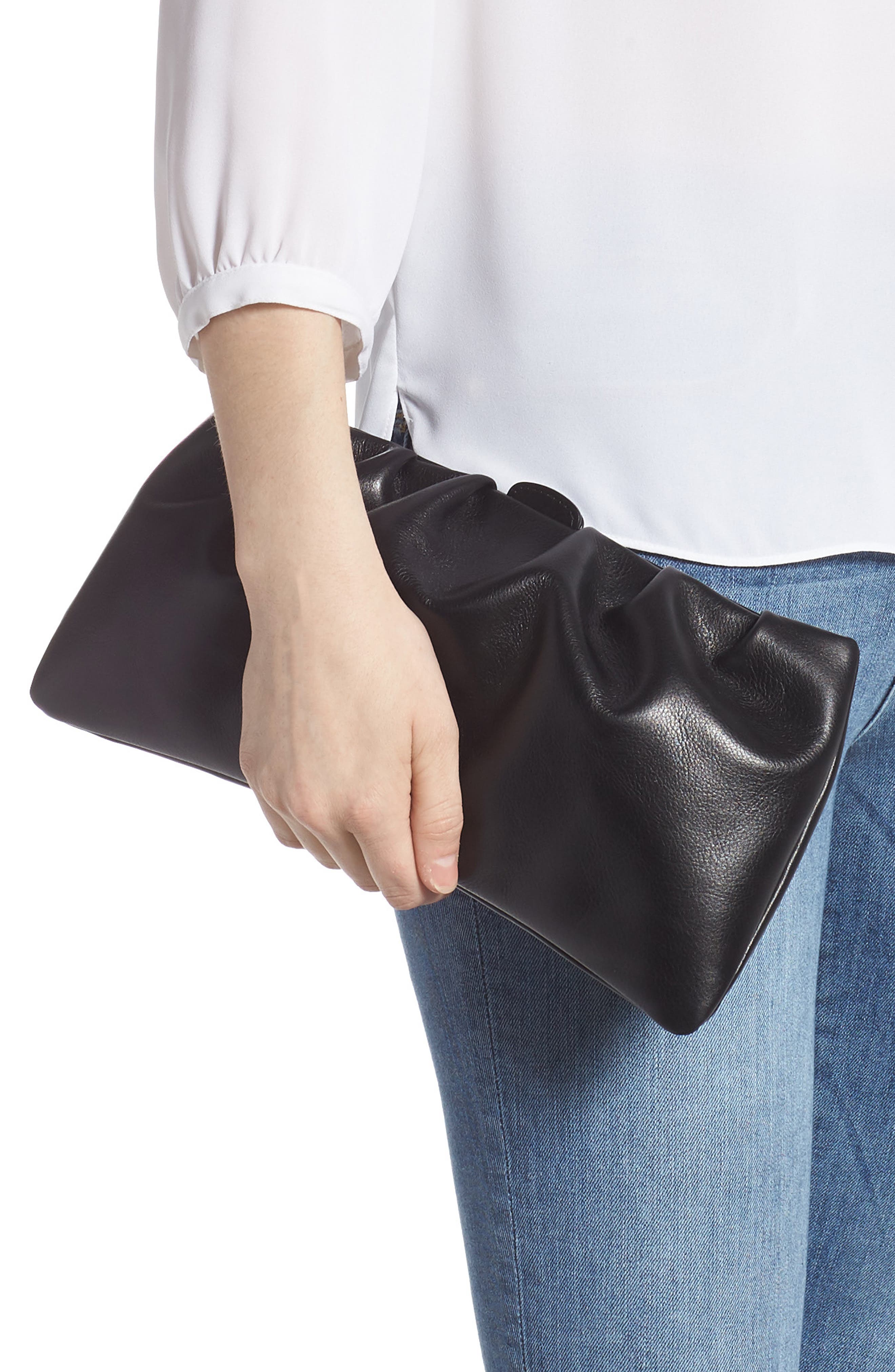 Adelaide Leather Clutch, Alternate, color, BLACK