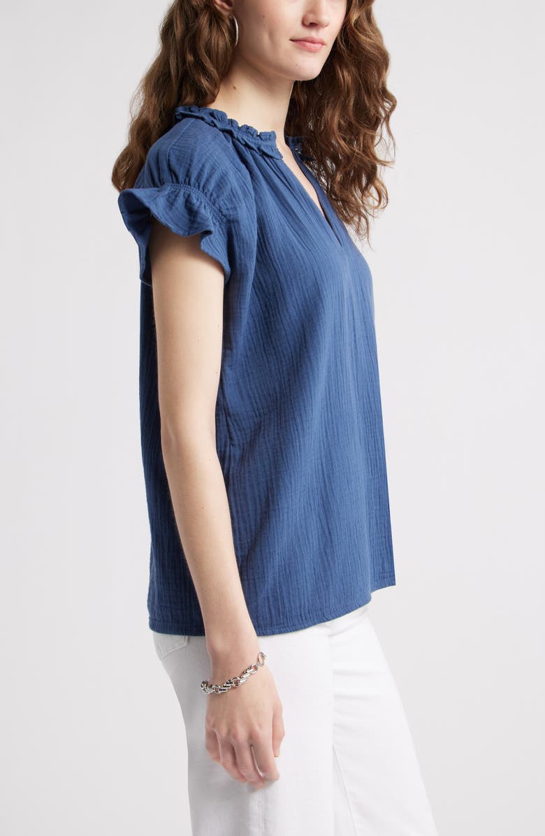Caslon<sup>®</sup> Ruffle Cotton Gauze Top, Alternate, color, Navy Denim