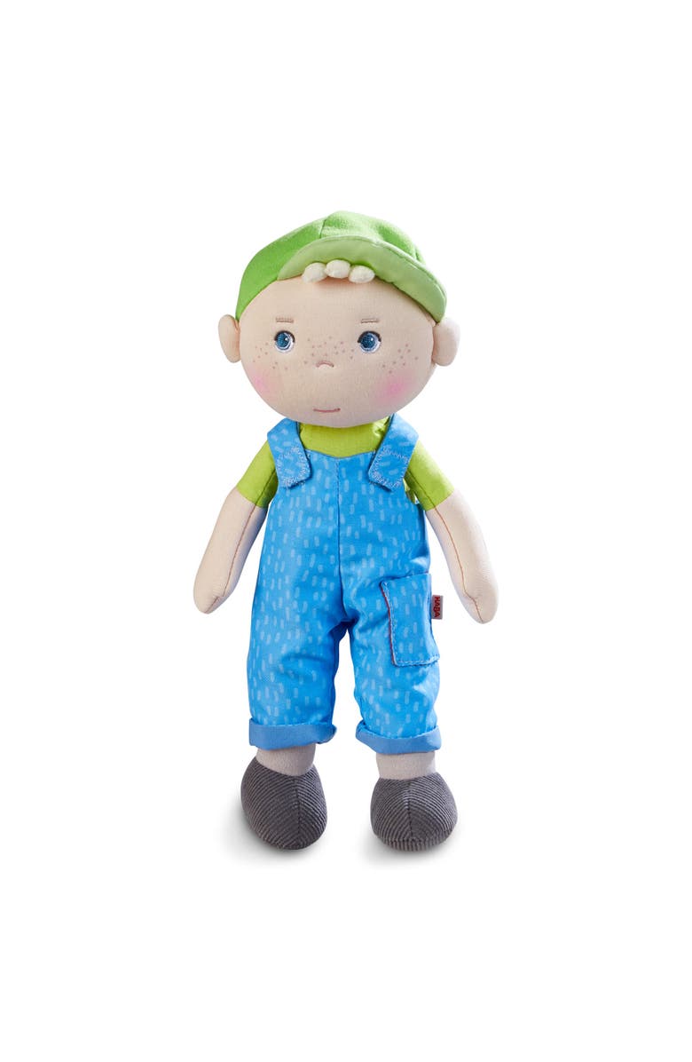 HABA Snug Up Till - 10" Soft Doll, Machine Washable Baby Boy Doll, Snuggly Toddler Plush Figure for 18 Months and Up, Main, color, Blue Multi