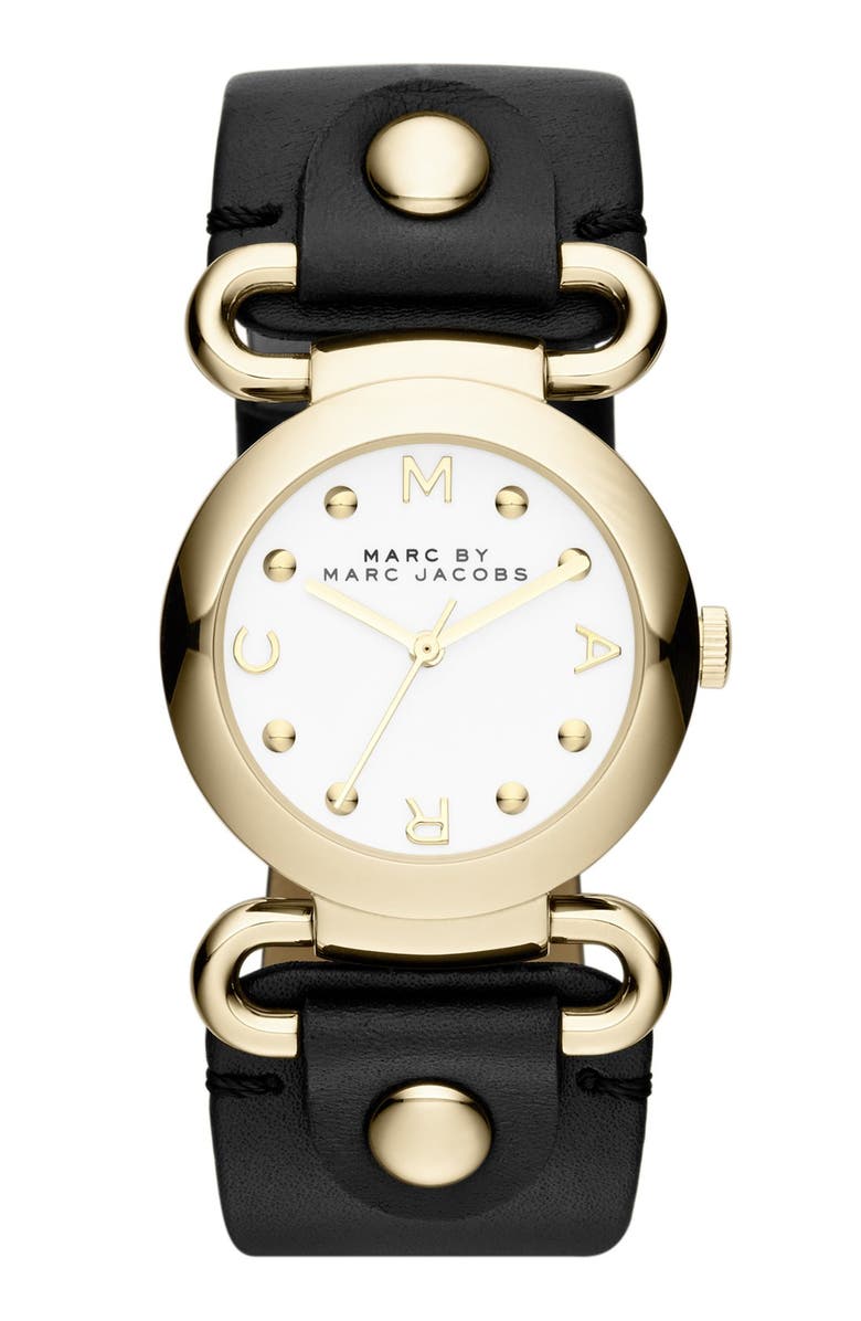 MARC BY MARC JACOBS 'Small Molly' Leather Strap Watch, 30mm, Main, color, 