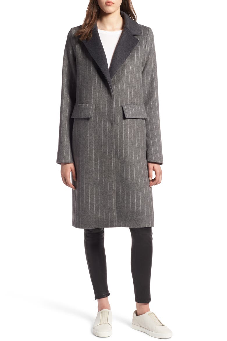 Pinstripe Jacket with Removable Hood, Alternate, color, GRAY/ WHITE