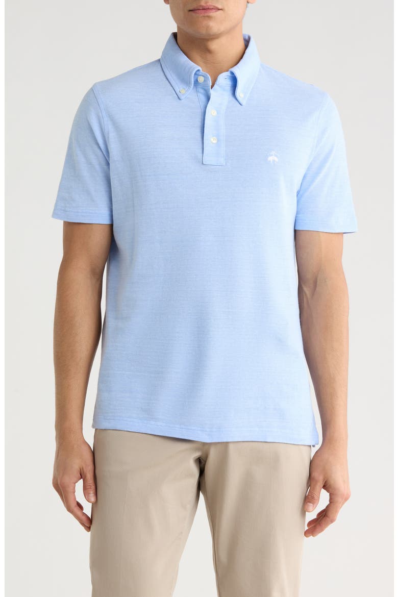 Cotton & Linen Blend Oxford Piqué Knit Polo, Main, color, BLUE