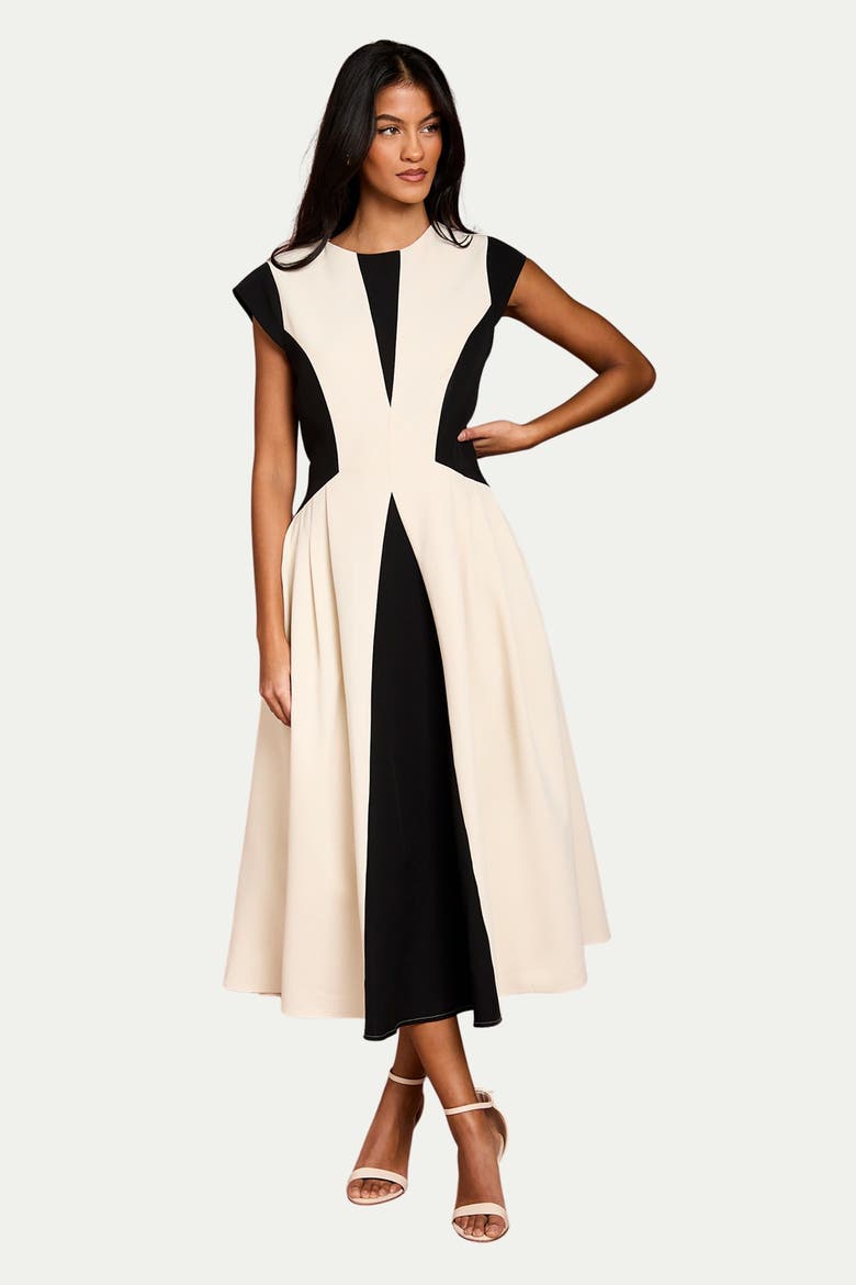 Petite Crepe Colour Block Midi Dress, Main, color, Mono