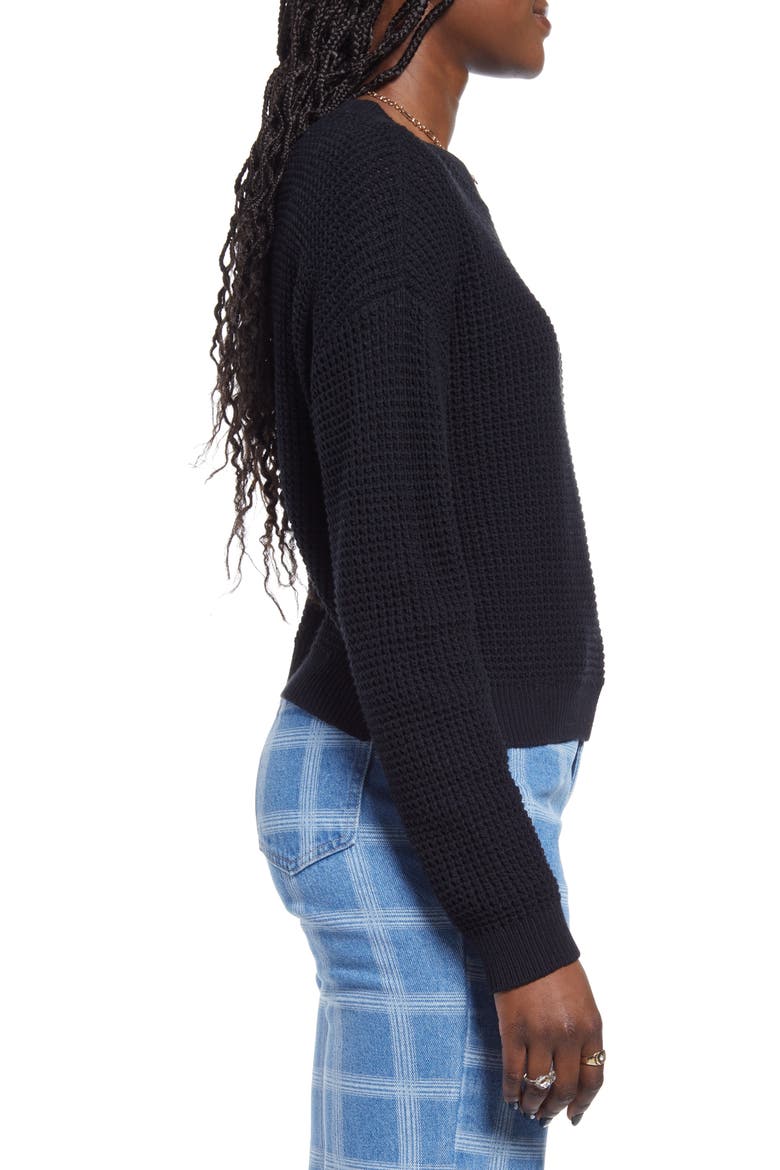 Thermal Knit Crop Sweater, Alternate, color, BLACK