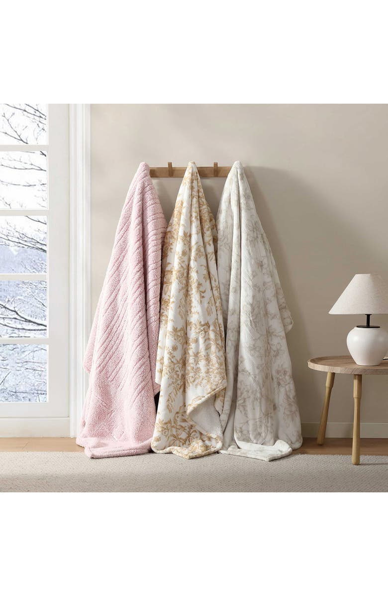 Laura Ashley Bedford Reversible Faux Shearling Heated Throw Blanket, Alternate, color, Light Beige