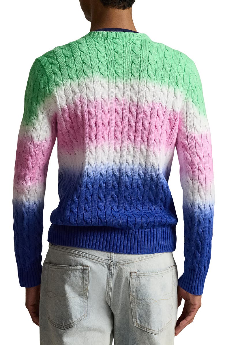 Polo Ralph Lauren Dip Dye Cable Stitch Cotton Crewneck Sweater, Alternate, color, Green Multi