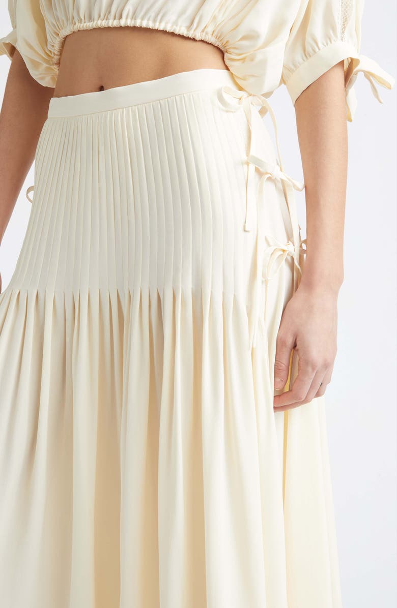 Rabanne Side Bows Crepe Midi Skirt, Alternate, color, Ecru