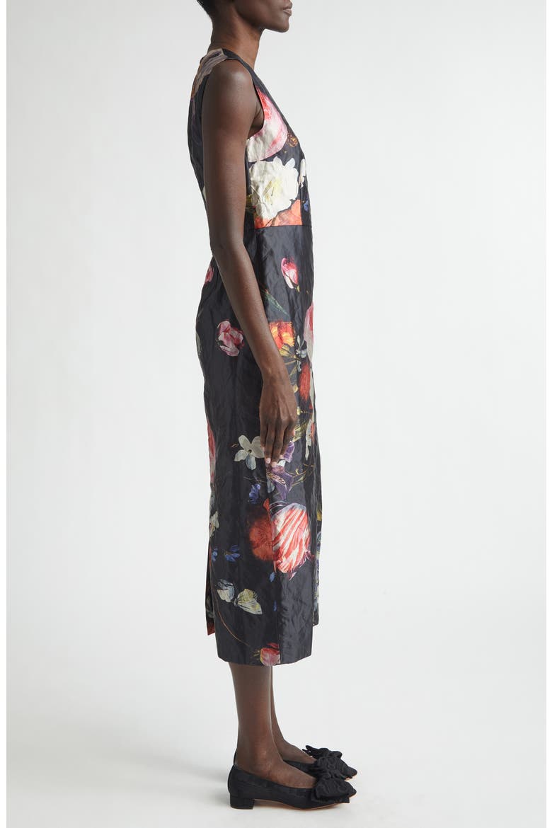 Floral Painting Crushed Metallic Satin Cocktail Dress, Alternate, color, DUTCH FLOWER PAINTING BLACK