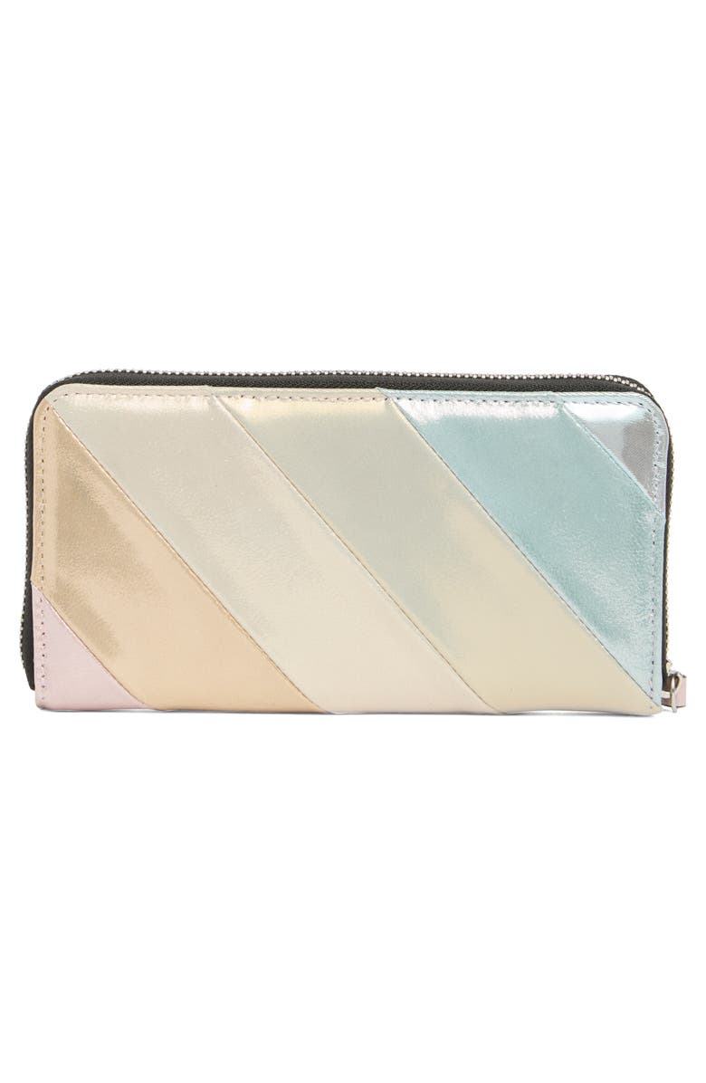 Kurt Geiger London Stripe Leather Zip Around Wallet, Alternate, color, Open Grey