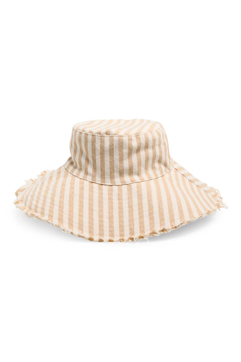 Frayed Edge Stripe Bucket Hat, Main, color, TAN IVORY