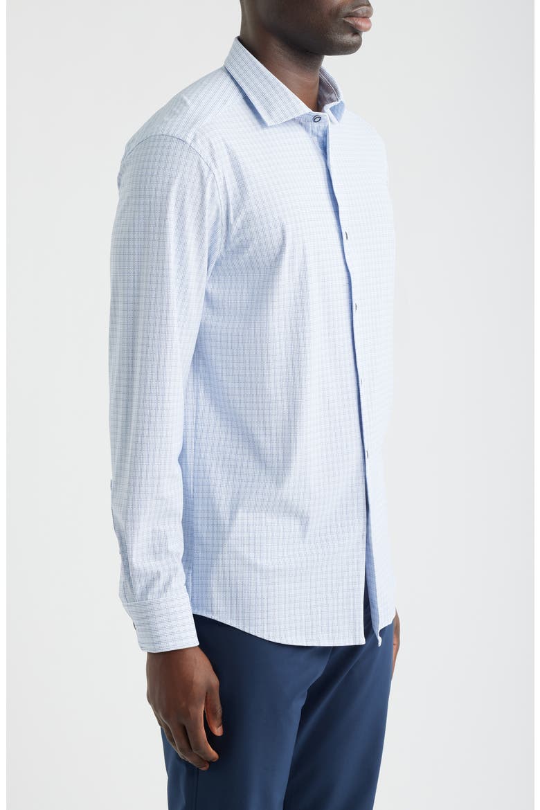 XC+™ Motion Microcheck Knit Button-Up Shirt, Alternate, color, WHITE/ NAVY GRID
