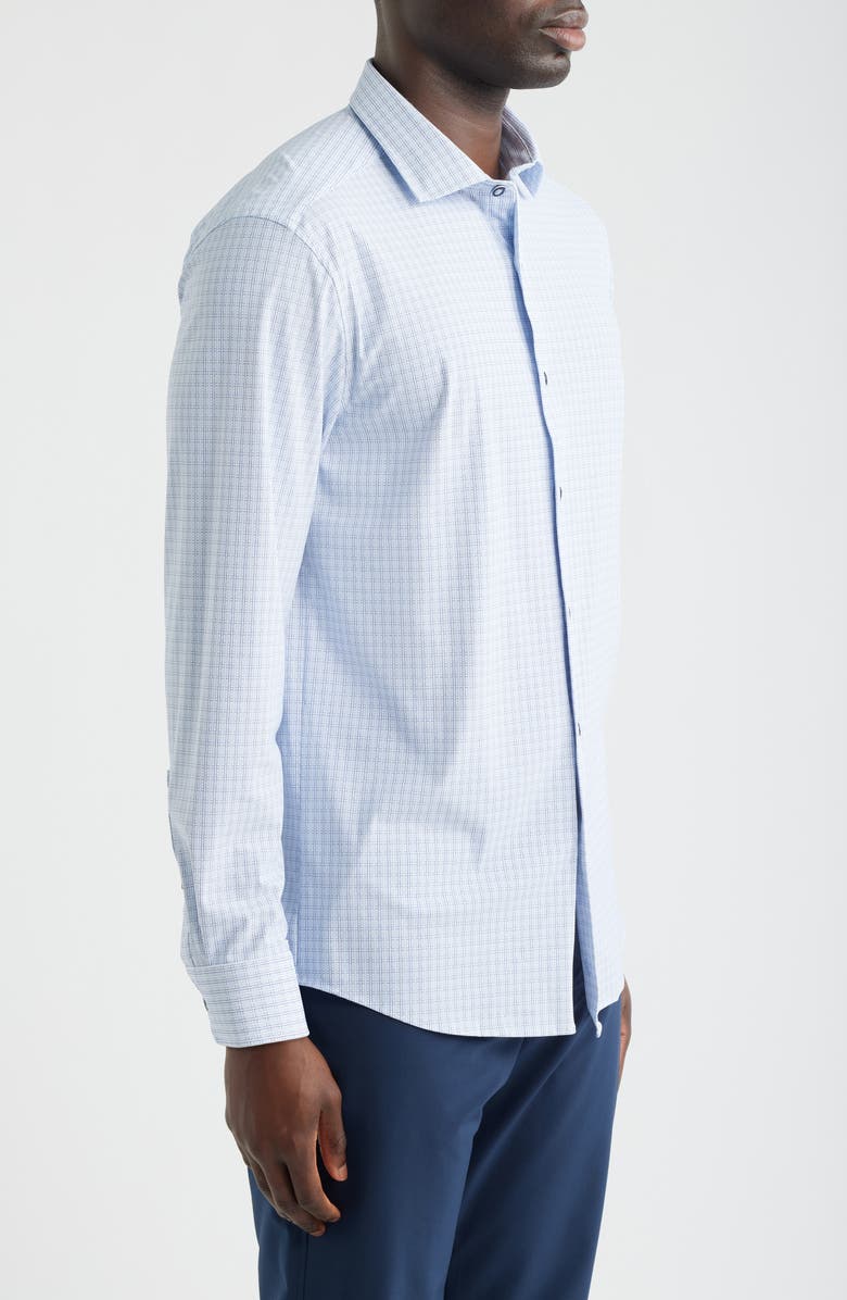 Johnston & Murphy XC+<sup>™</sup> Motion Microcheck Knit Button-Up Shirt, Alternate, color, White/ Navy Grid