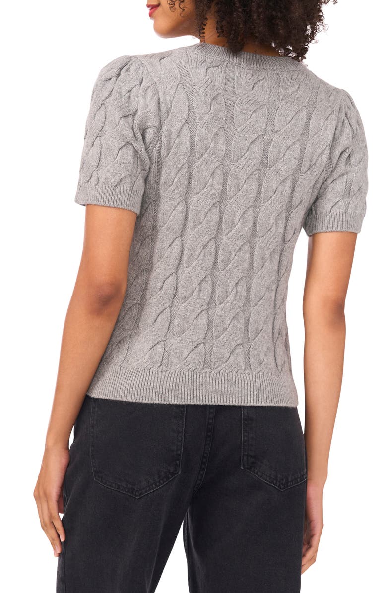 1.STATE Cable Knit Puff Sleeve Sweater, Alternate, color, Heathered Grey