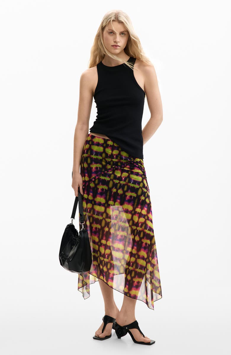 Desigual Geo Print Handkerchief Hem Skirt, Alternate, color, Green