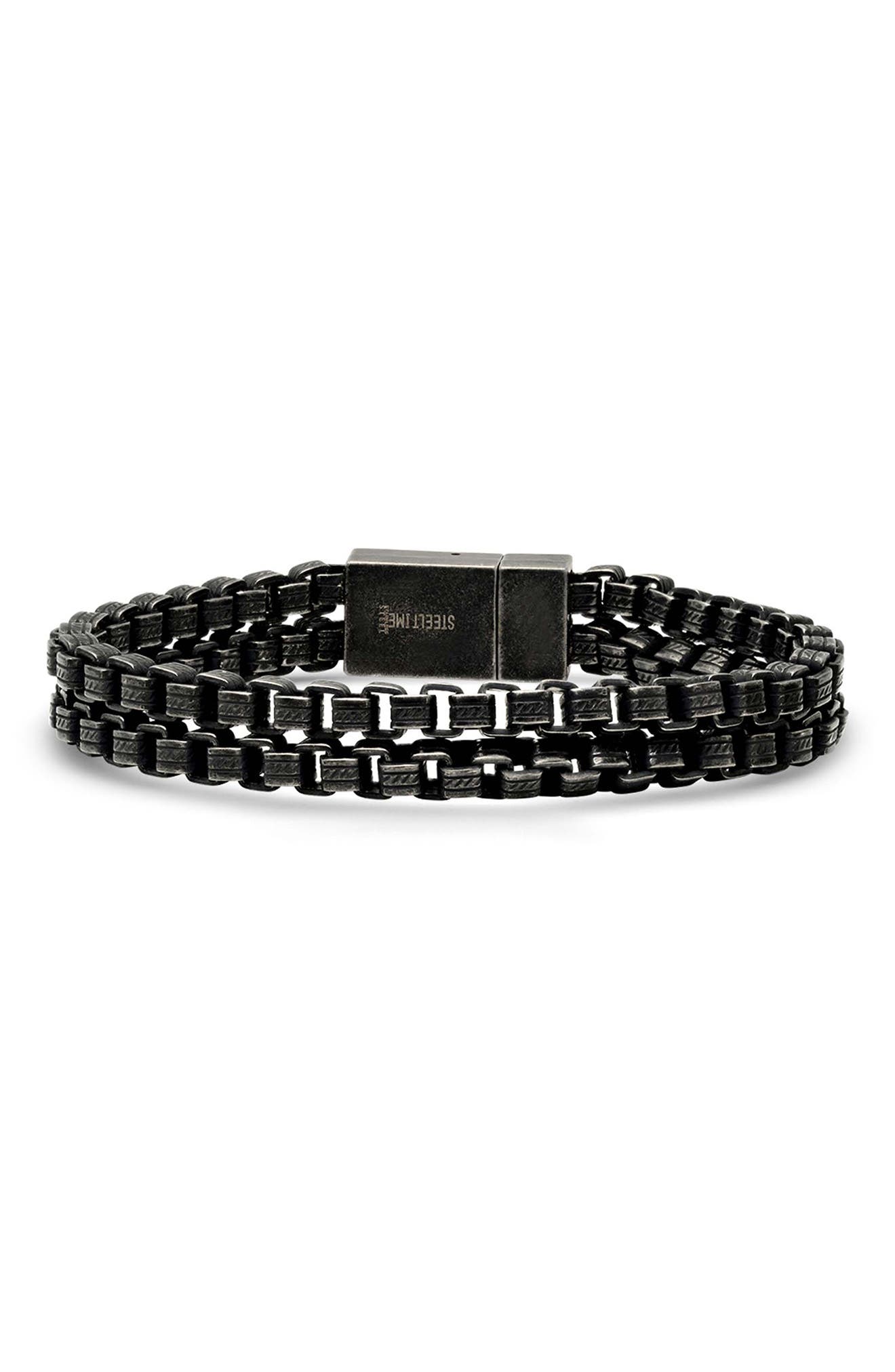 Steeltime Gunmetal Stainless Steel Box Chain Bracelet In Black