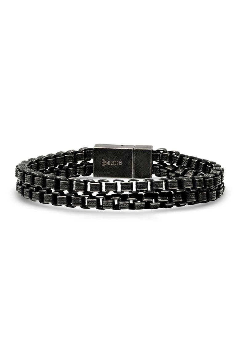 Men's Gunmetal Stainless Steel Box Chain Bracelet, Main, color, BLACK