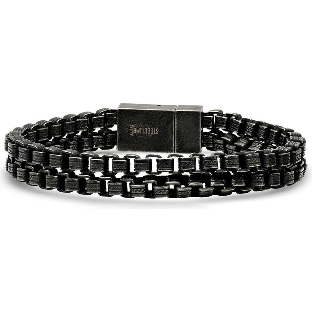 Steeltime Gunmetal Stainless Steel Box Chain Bracelet In Black