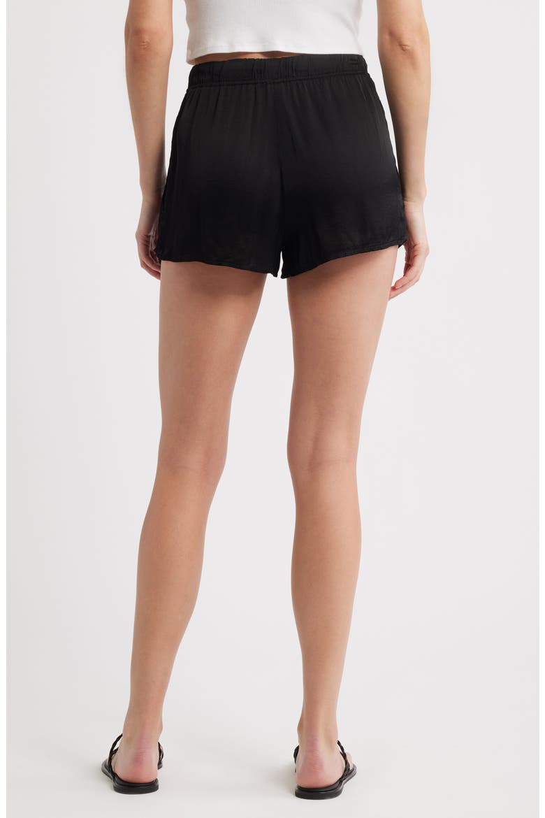 High Waist Flowy Satin Drawstring Shorts, Alternate, color, BLACK