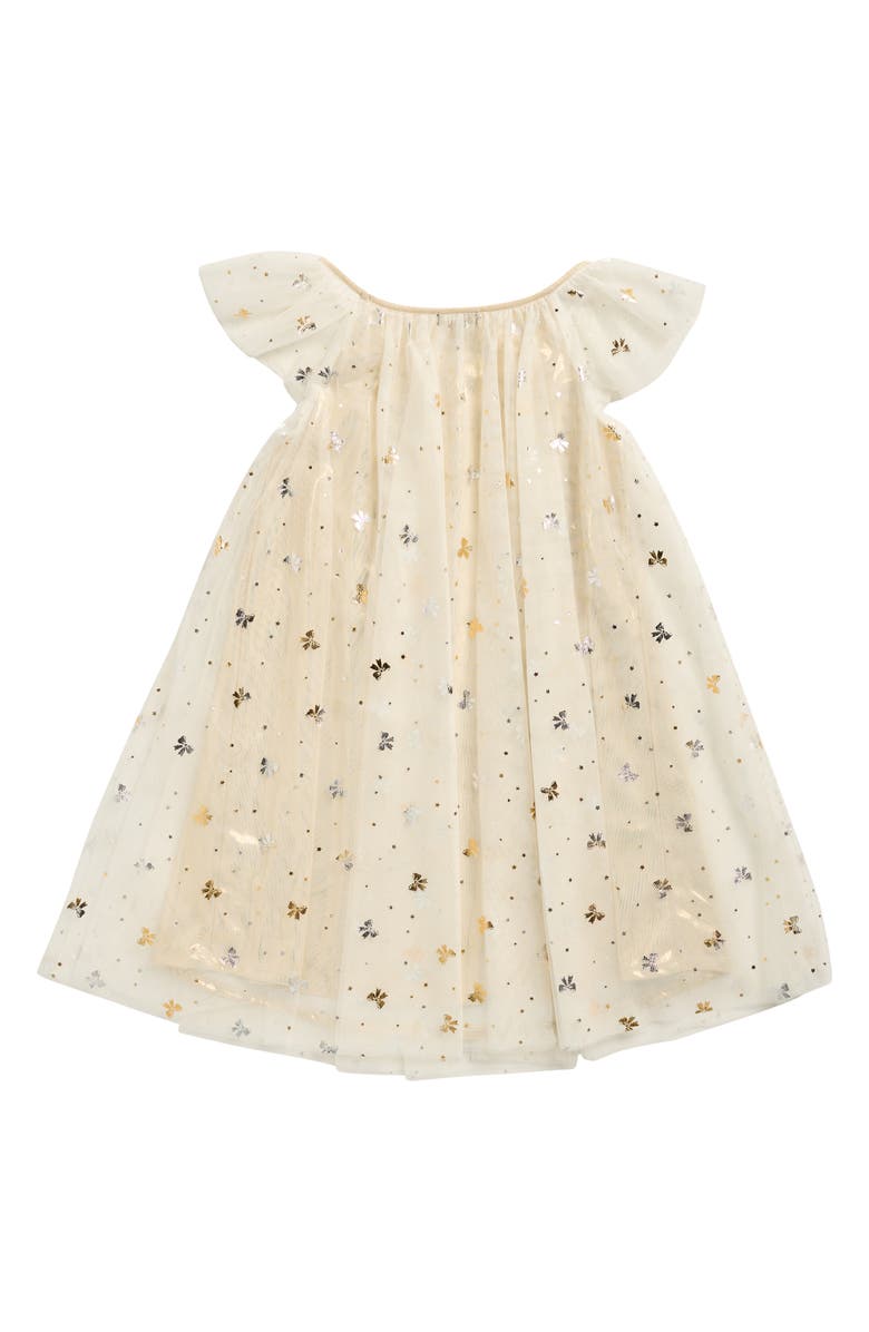 Zunie Kids' Foil Flutter Sleeve Dress, Alternate, color, Ivory/ Gold