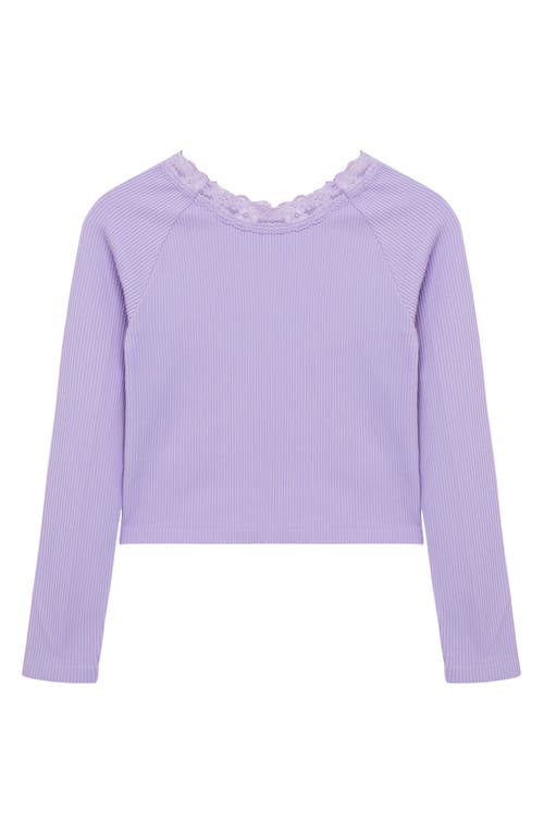 Truce Kids' Lace Neck Long Sleeve Rib Top in Lilac 