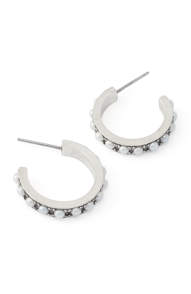 AllSaints Imitation Pearl Hoop Earrings, Alternate, color,