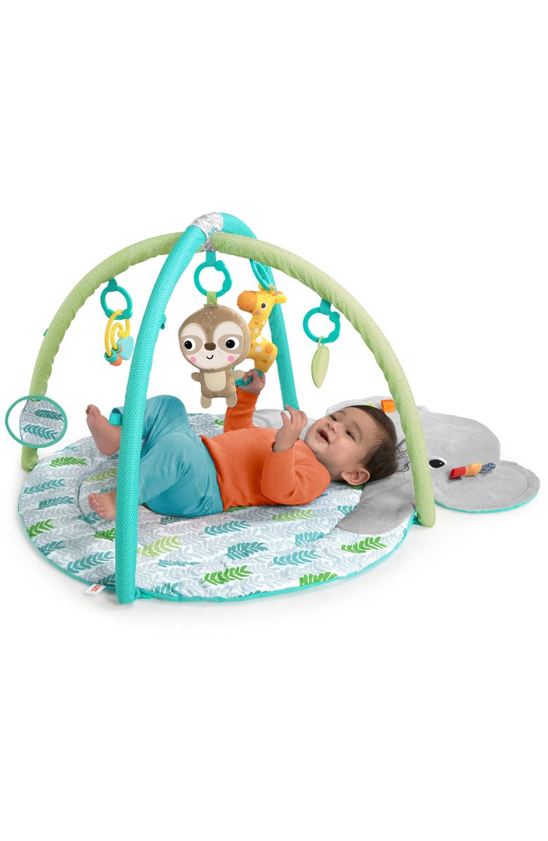 BRIGHT STARTS Hug n Cuddle Elephant Baby Gym and Tummy Time Play Mat with Toys, Main, color, Green